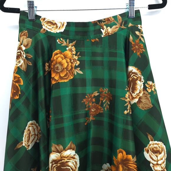 Modcloth Whimsy Retro-Chic Flowy A-Line Regal Floral Over Green Buffalo Check S - Picture 2 of 14